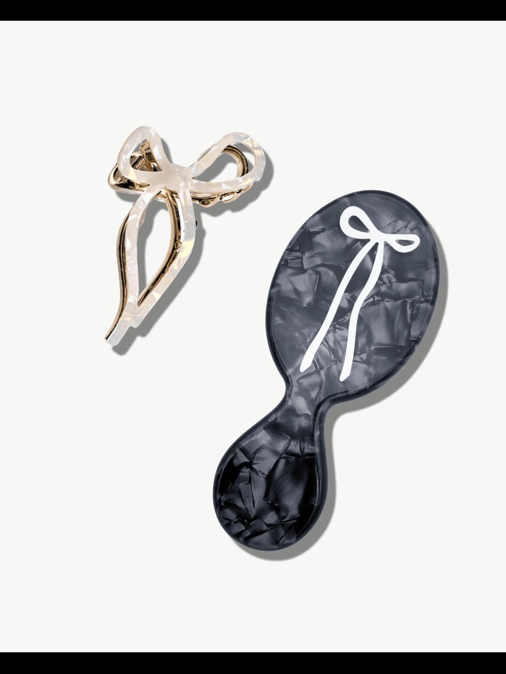 Bow Hair brush and clip Set in Black and Gold